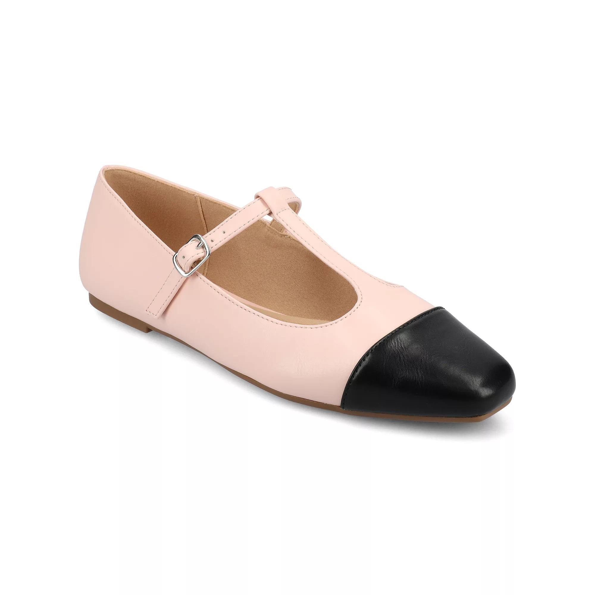 Journee Womens Theah Medium and Wide Width T-Strap Cap Toe Mary Jane Dress Flats Product Image