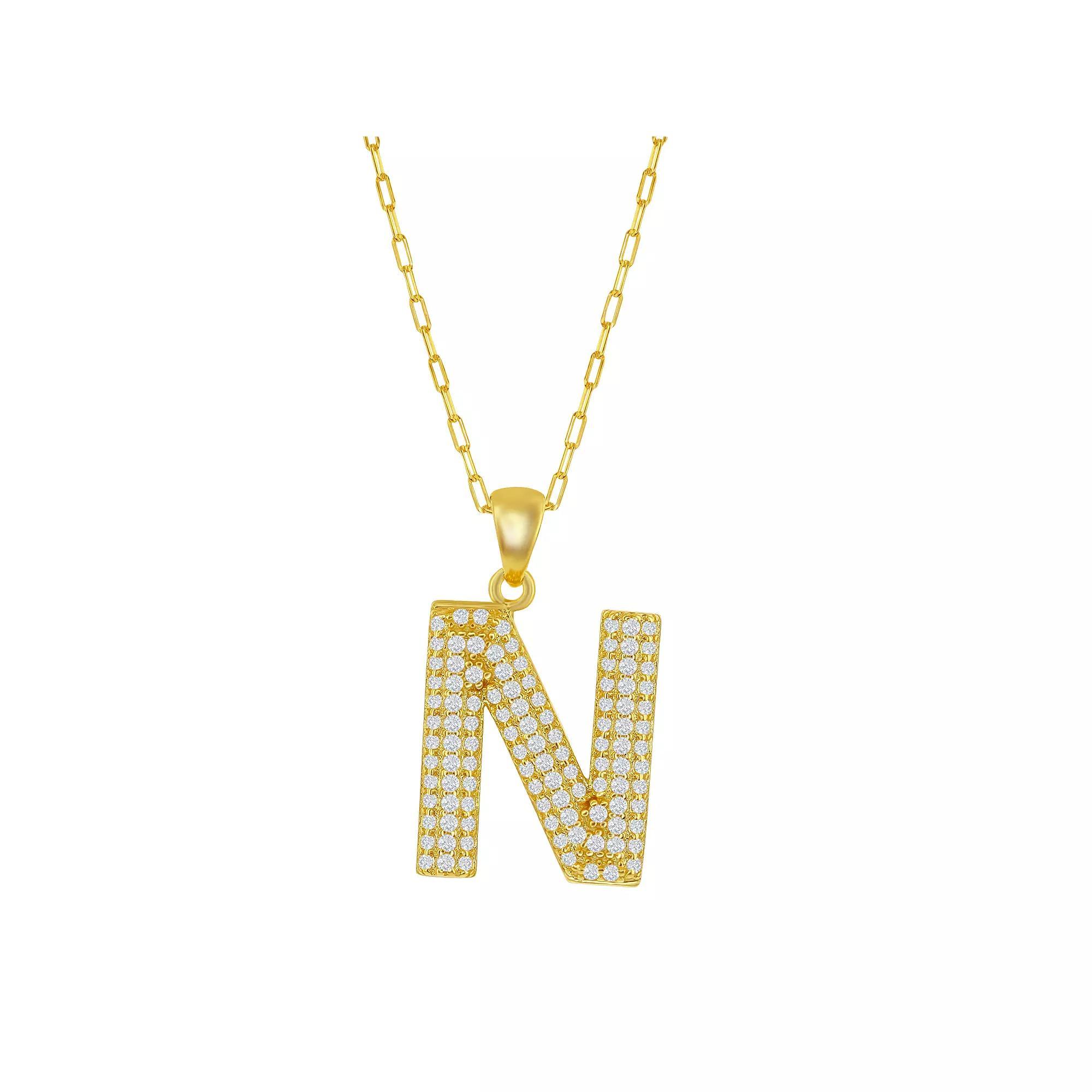 Sterling Silver Cubic Zirconia Block Initial Necklace, Women's, Size: 16-18" ADJ, H Product Image