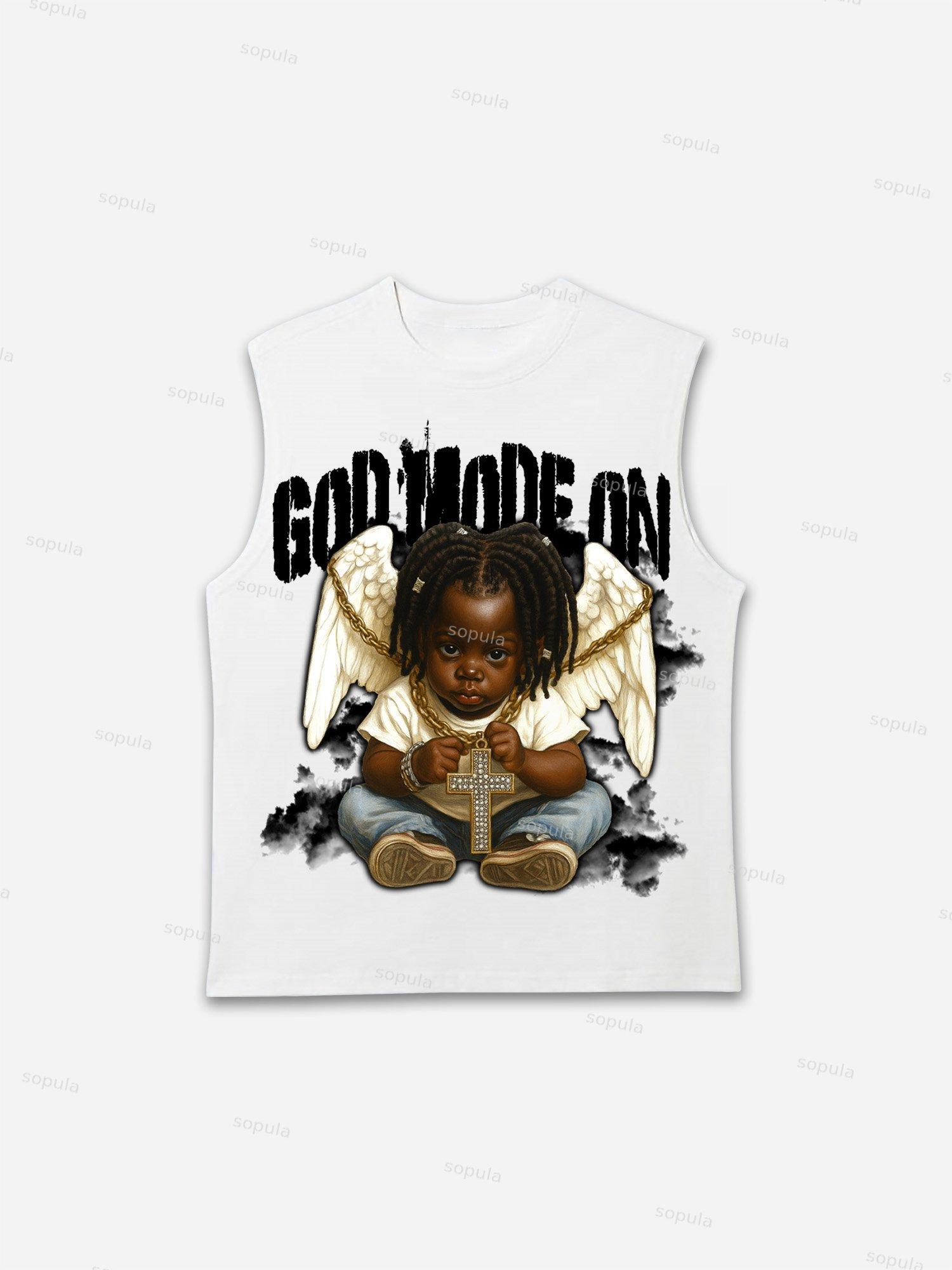 Black Kid Angel God Mode Is On Vintage Graphic Tank Top Product Image