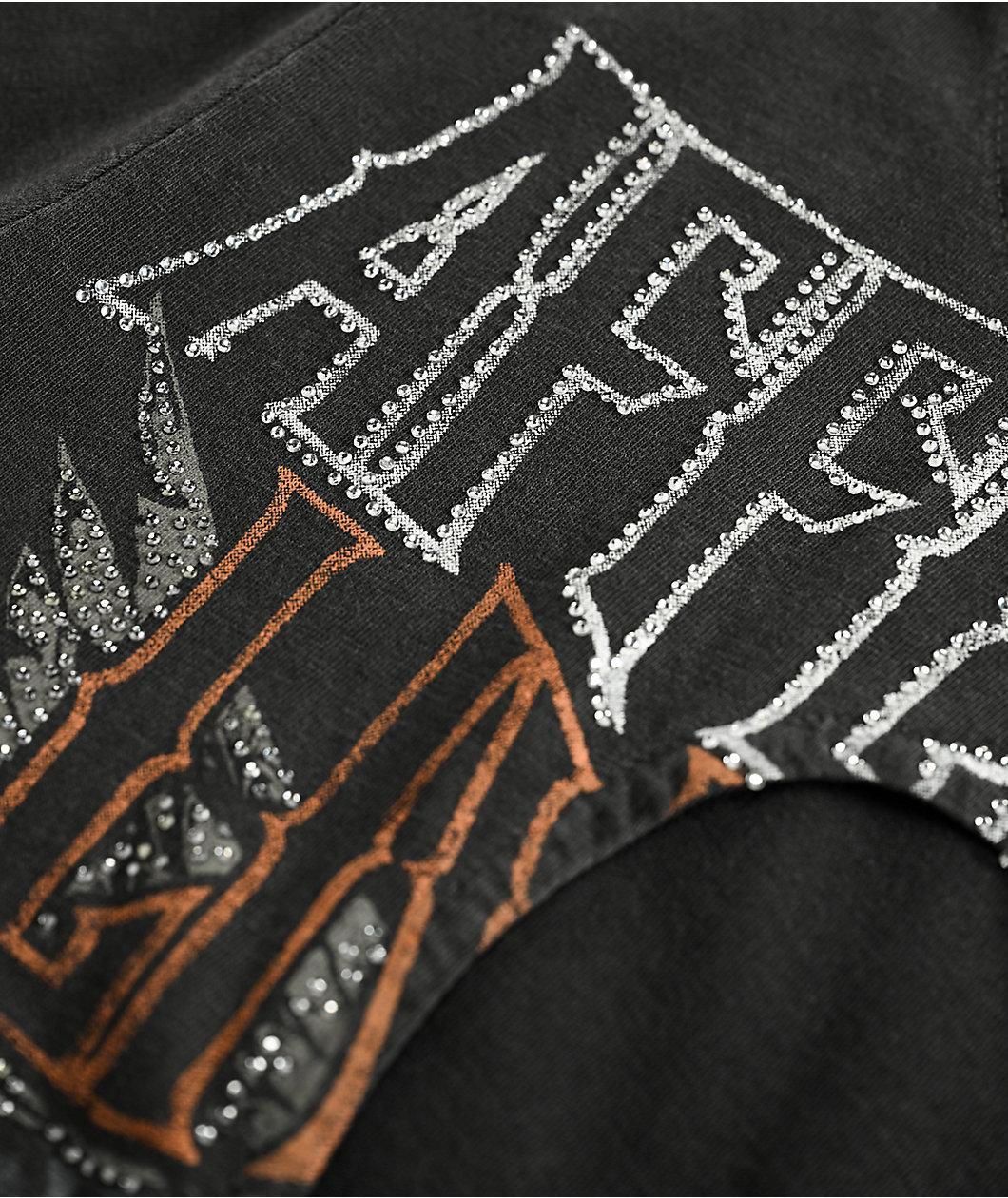 Affliction Sweet Home Black Wash Front Tie Crop T-Shirt Product Image