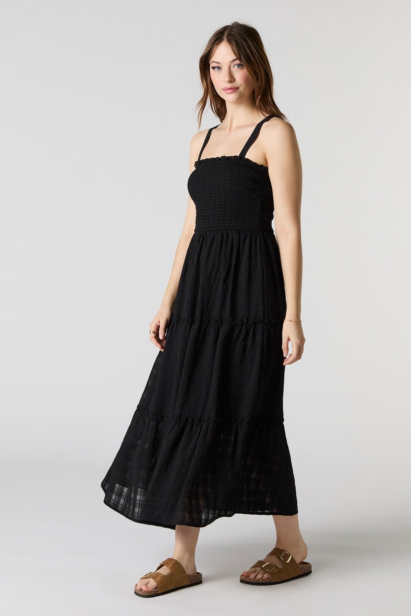 Textured Smocked Tiered Midi Dress Female Product Image