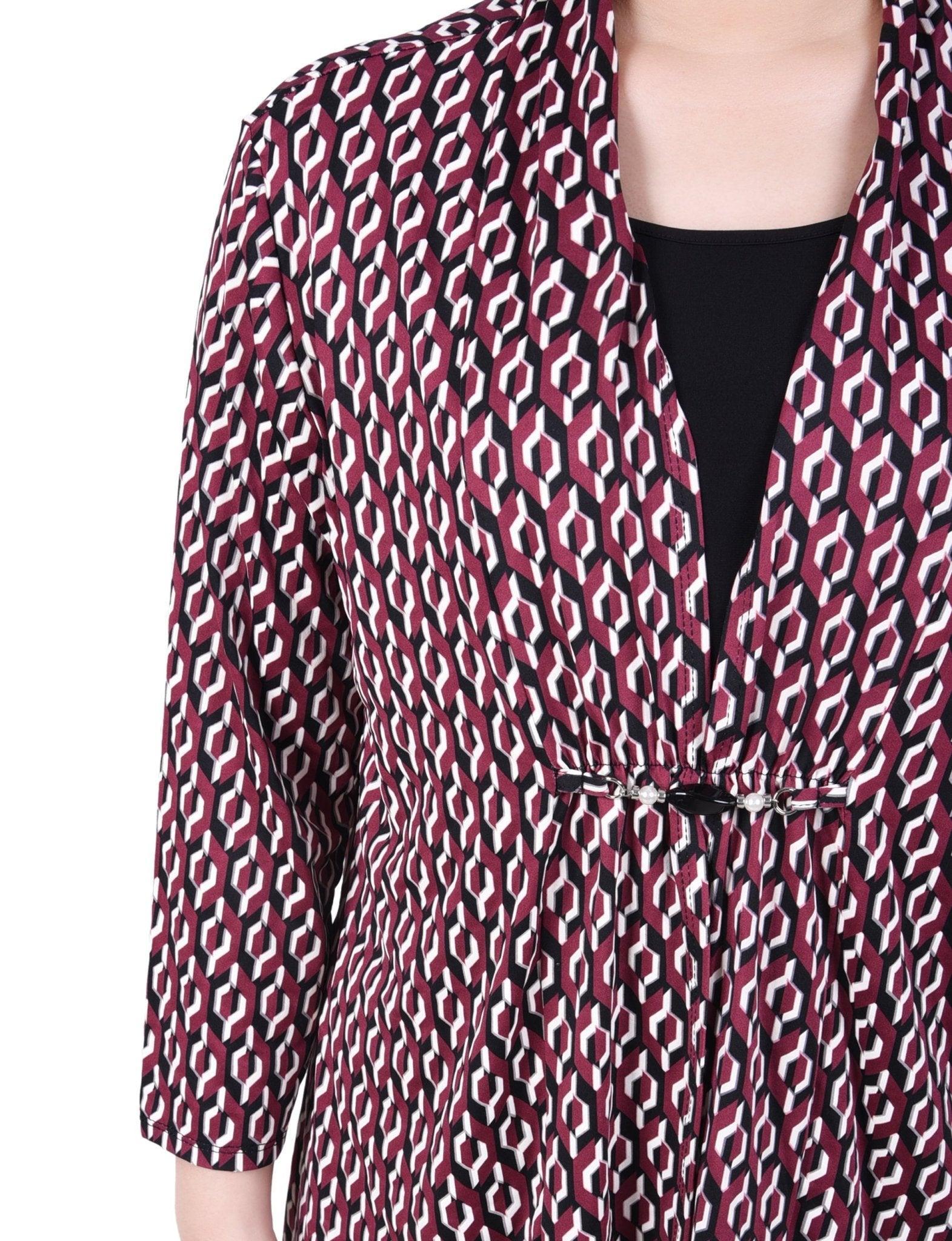 Puff Print 3/4 Sleeve Two-Fer Top - Petite Product Image