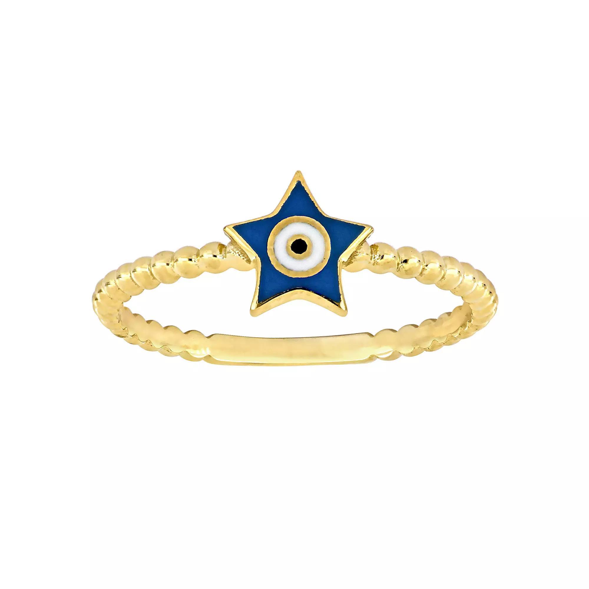 Stella Grace 14k Gold Turquoise & White Enamel Star Shape Evil Eye Ring, Women's, Size: 8 Product Image
