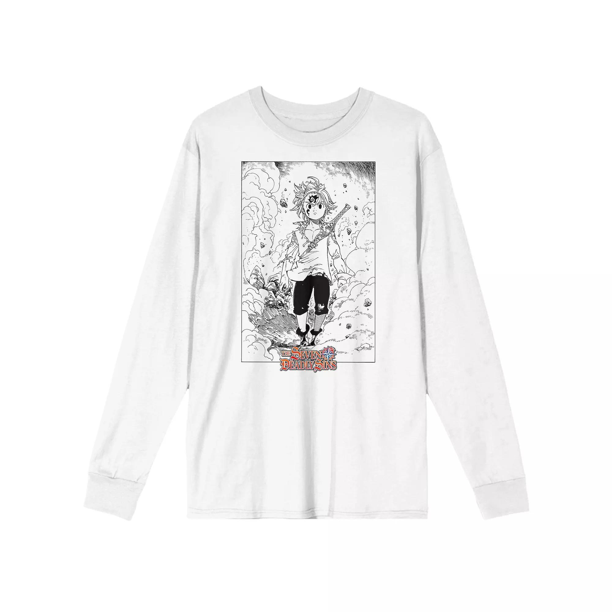 Men's Seven Deadly Sins Meliodas with Demon Mark Long Sleeve Graphic Tee, Size: Large, White Product Image
