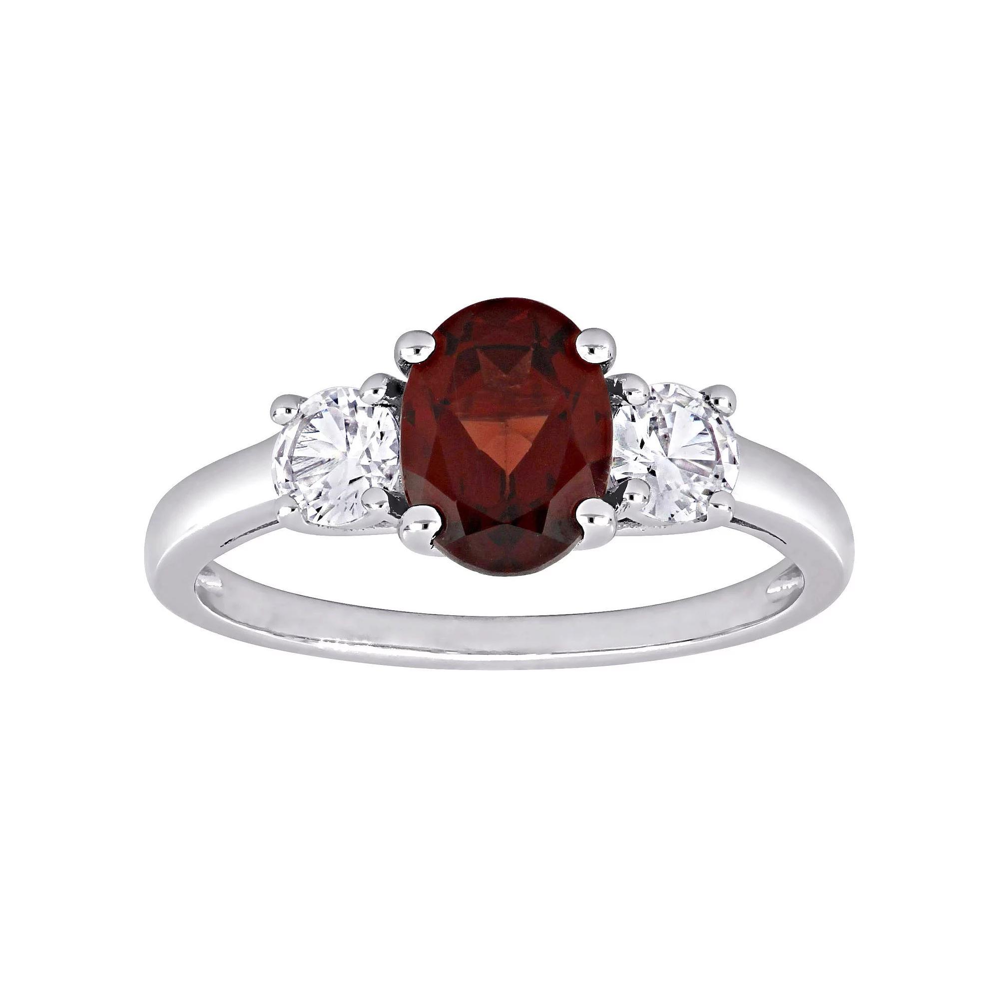 Stella Grace Sterling Silver Garnet & Lab Created White Sapphire 3-Stone Ring, Women's, Size: 8 Product Image
