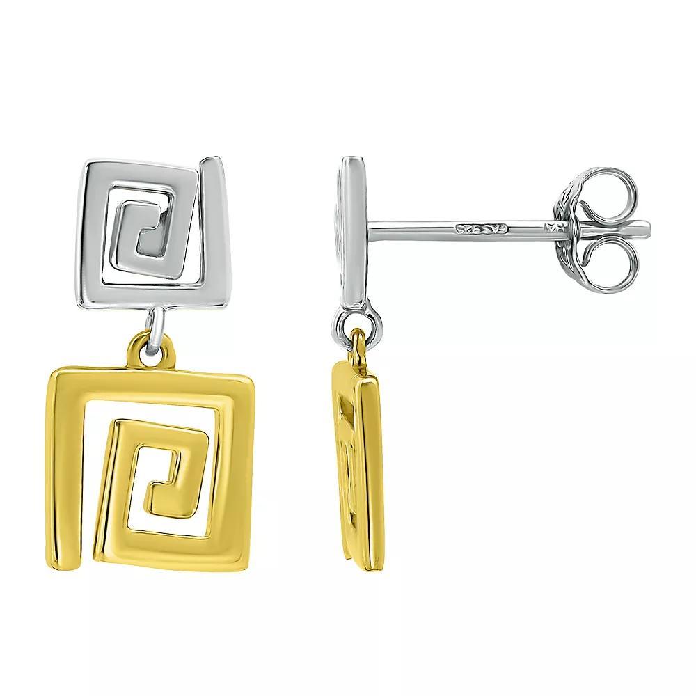 Aleure Precioso Sterling Silver Greek Key Design Double Drop Earrings, Women's, Two Tone Product Image