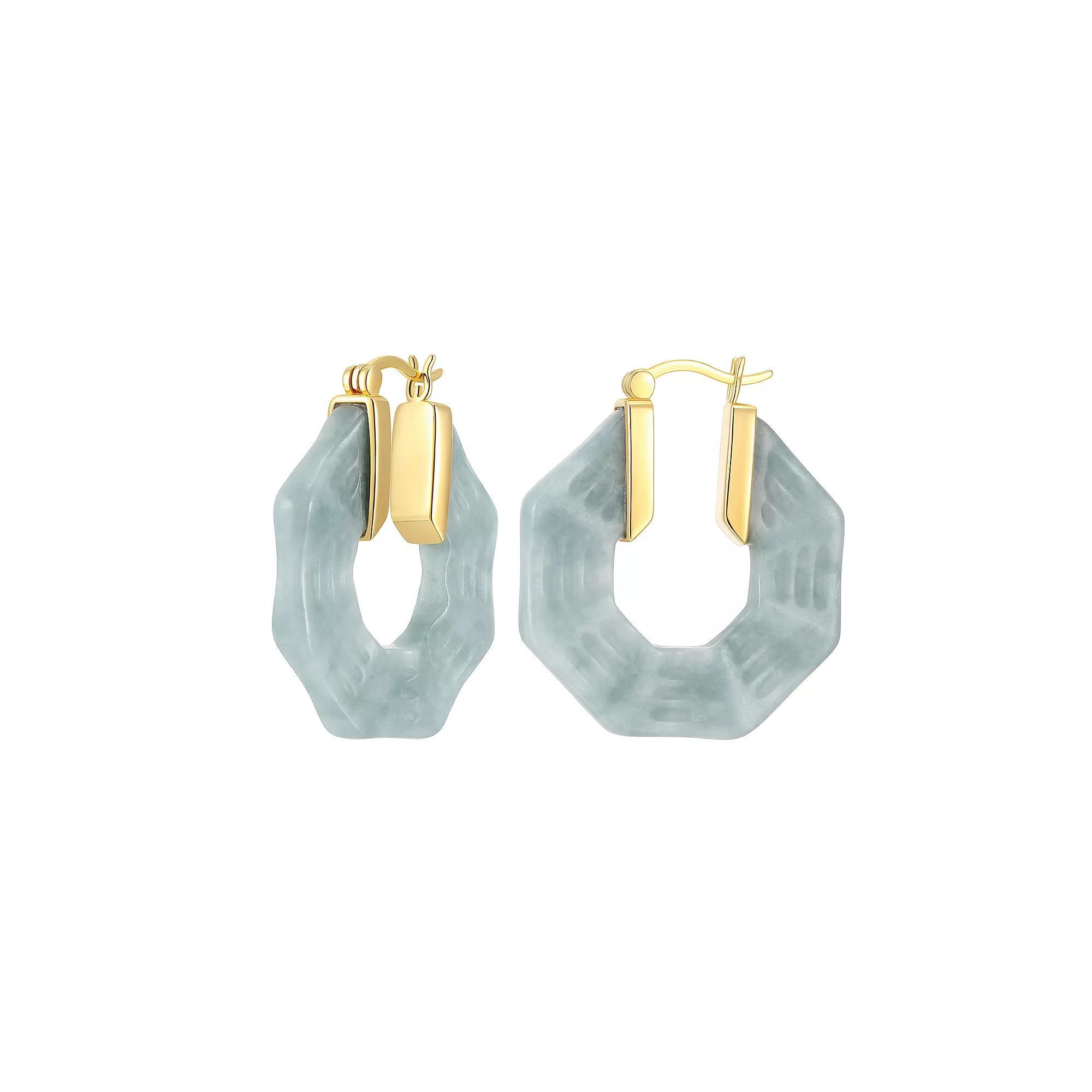 Dynasty Jade 18k Gold over Sterling Silver Genuine Jade Hoop Earrings, Women's, Gold Tone Product Image