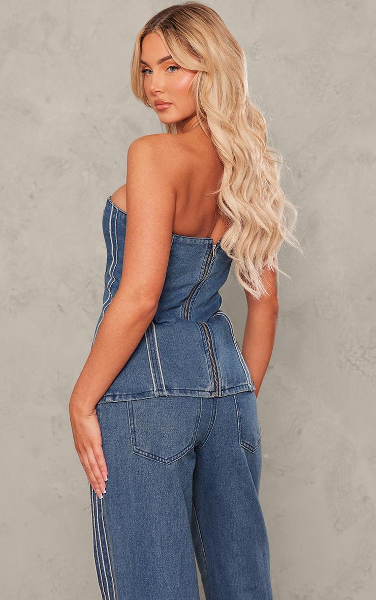Indigo Raw Stripe Detail Lace Up Corset Top Product Image