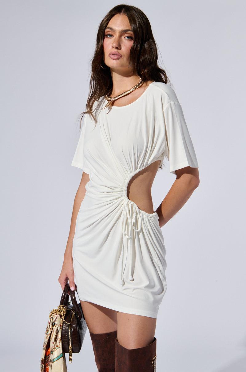 KIRBY RUCHED TSHIRT MINI DRESS WITH CUTOUT Product Image
