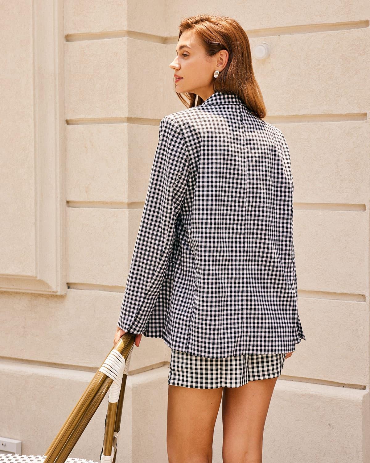 The Black Lapel Plaid Single-Breasted Blazer Product Image