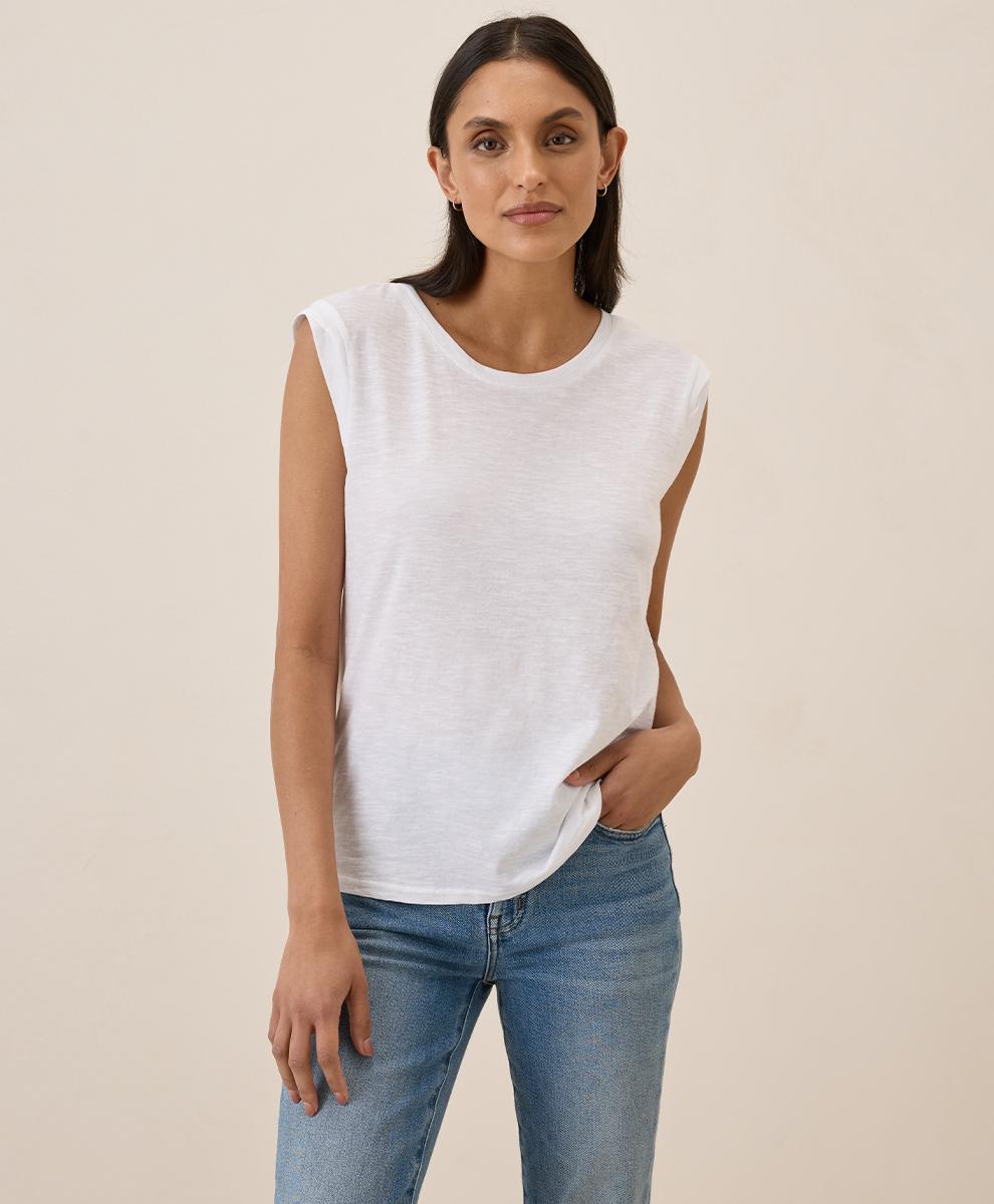 Women's White Featherweight Slub Muscle Tee L Product Image