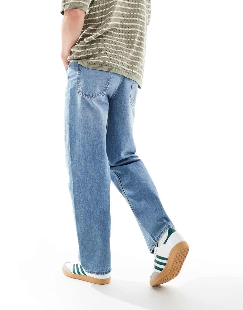 ONLY & SONS fade loose fit jeans in light blue wash Product Image