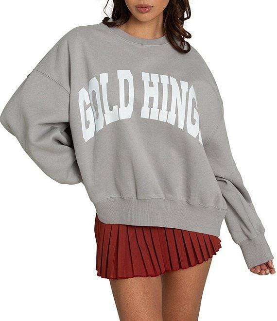 GOLD HINGE Wide Arm Crew Neck Long Sleeve Logo Sweatshirt Product Image