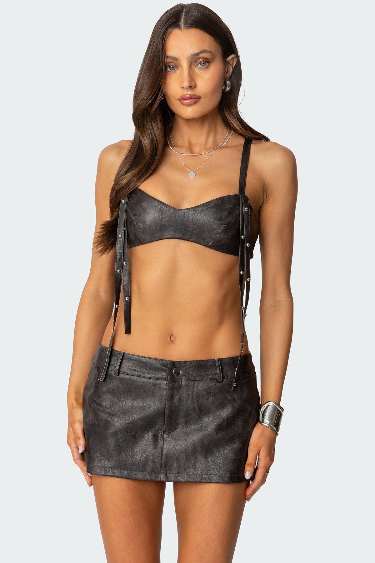 Sadaf Faux Leather Bra Top Product Image