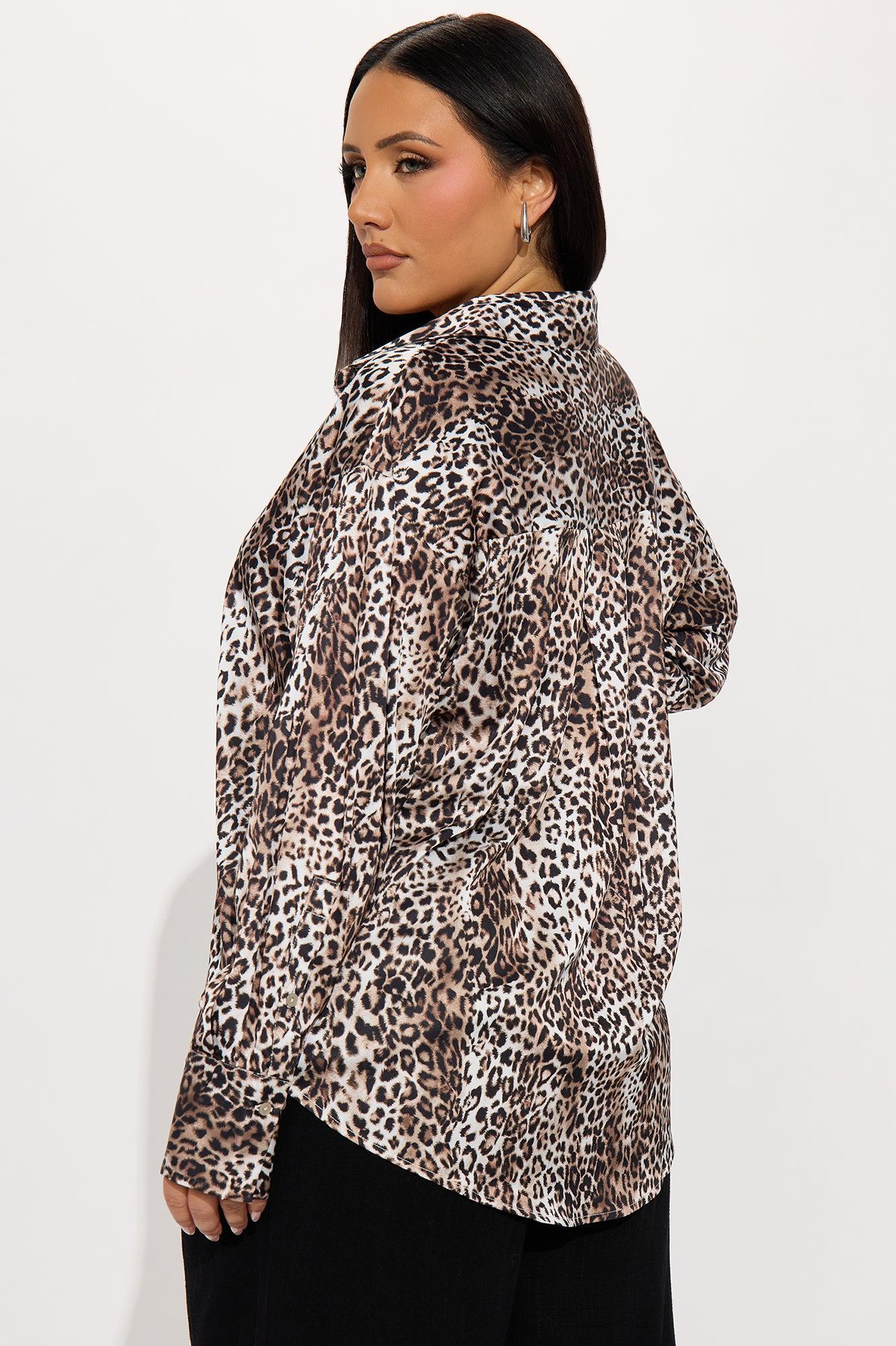 Fierce Attitude Leopard Satin Shirt  - Brown Combo Product Image