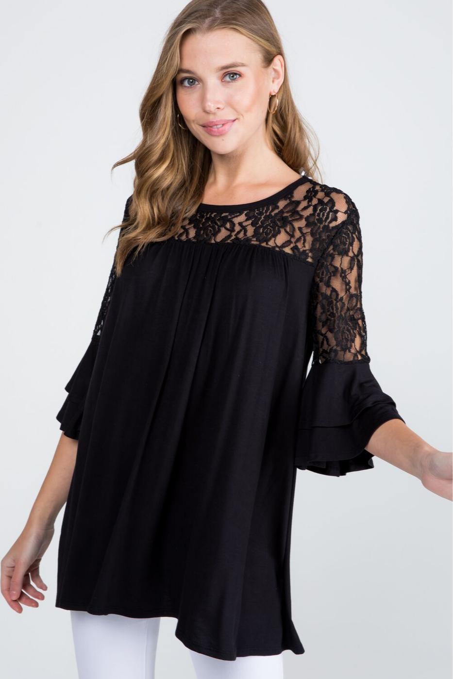 Lace and ruffle tieRed sleeve Product Image