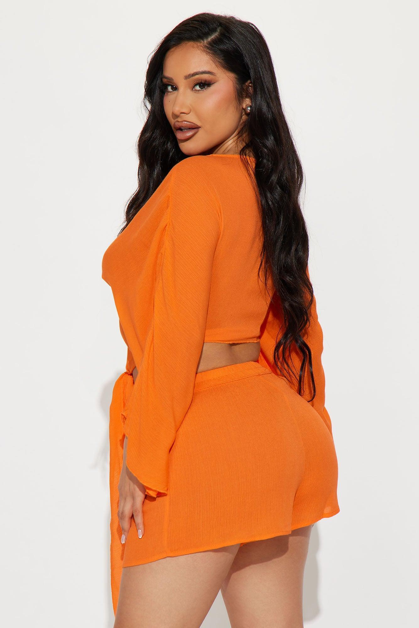 Breezy Nights Linen 2 Piece Cover Up - Neon Orange Product Image