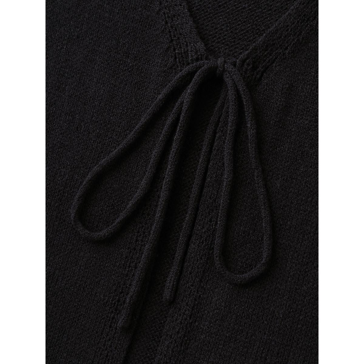 Plus Size Crochet Floral Tie Cut-Out Cardigan Black Women Loose Long Sleeve Everyday-Casual Cardigans BloomChic 12/L Product Image