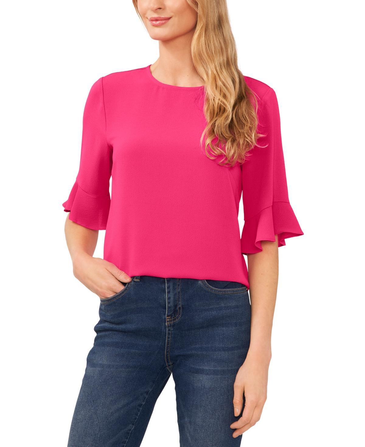 CeCe Womens Ruffled Cuff 3/4-Sleeve Crew Neck Blouse Product Image