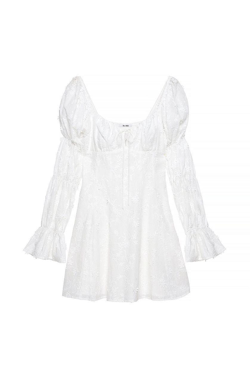 Embroidered Ruched Sleeve Mini Dress Product Image