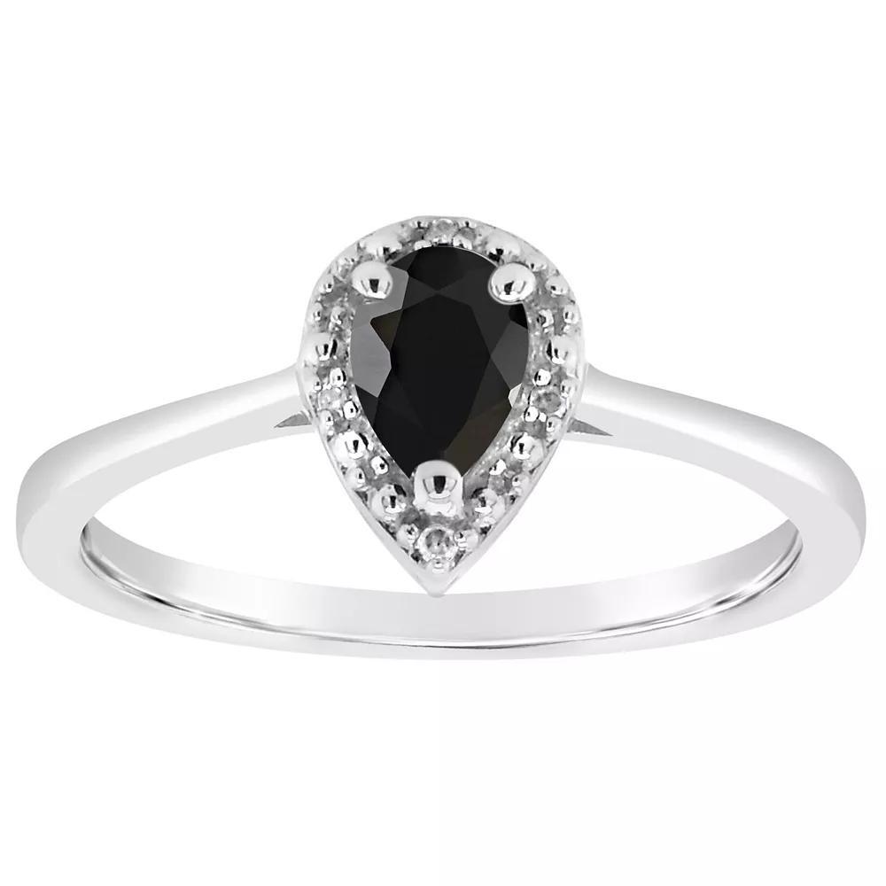 Celebration Gems Sterling Silver 6 mm x 4 mm Pear Shaped Labradorite & Diamond Accent Halo Ring, Women's, Size: 8 Product Image