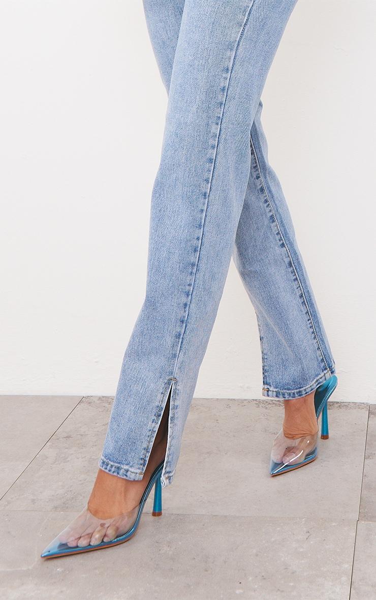 Light Blue Wash Long Leg Split Hem Jeans Product Image