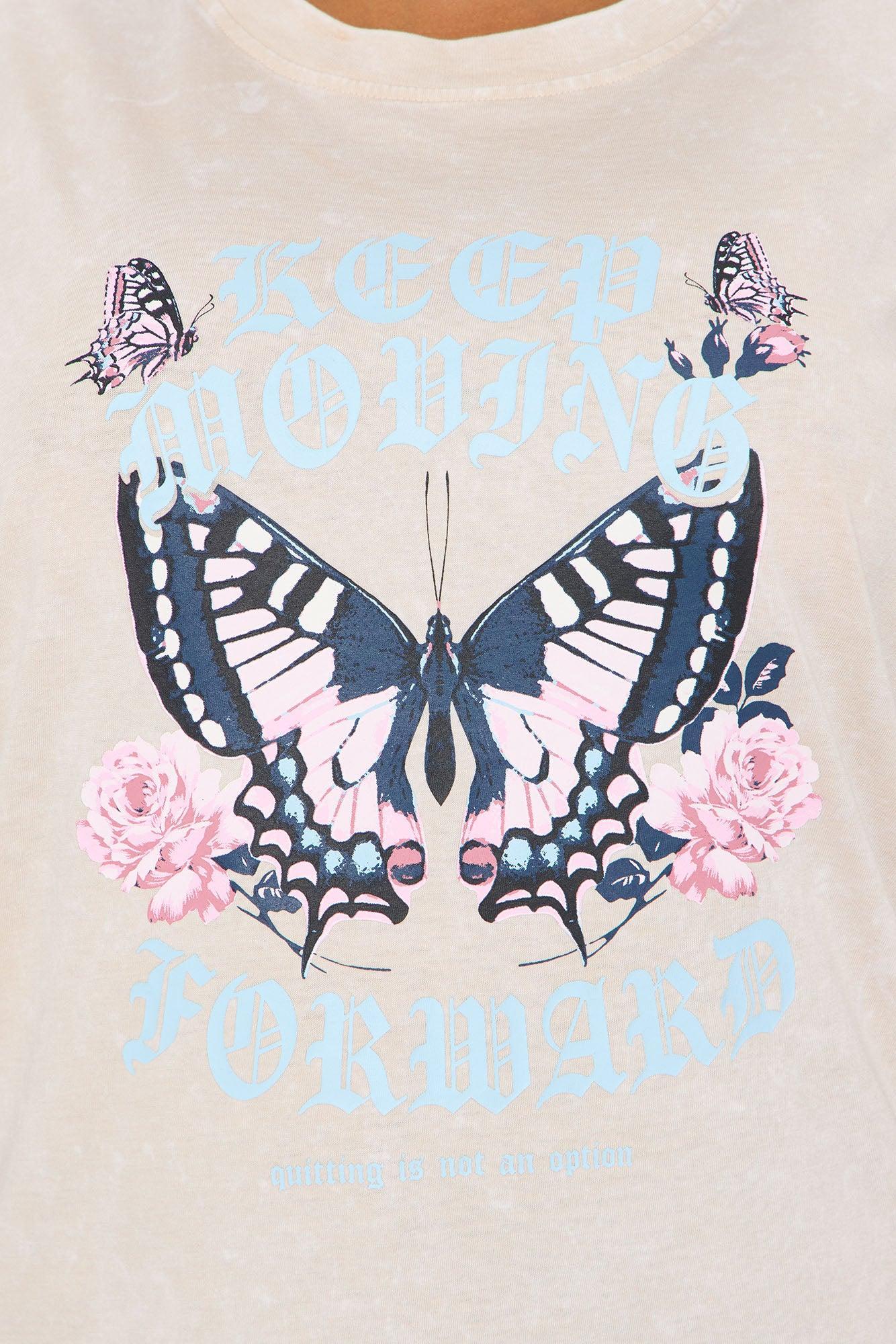 Keep Moving Forward Butterfly Washed Tee - Natural Female Product Image