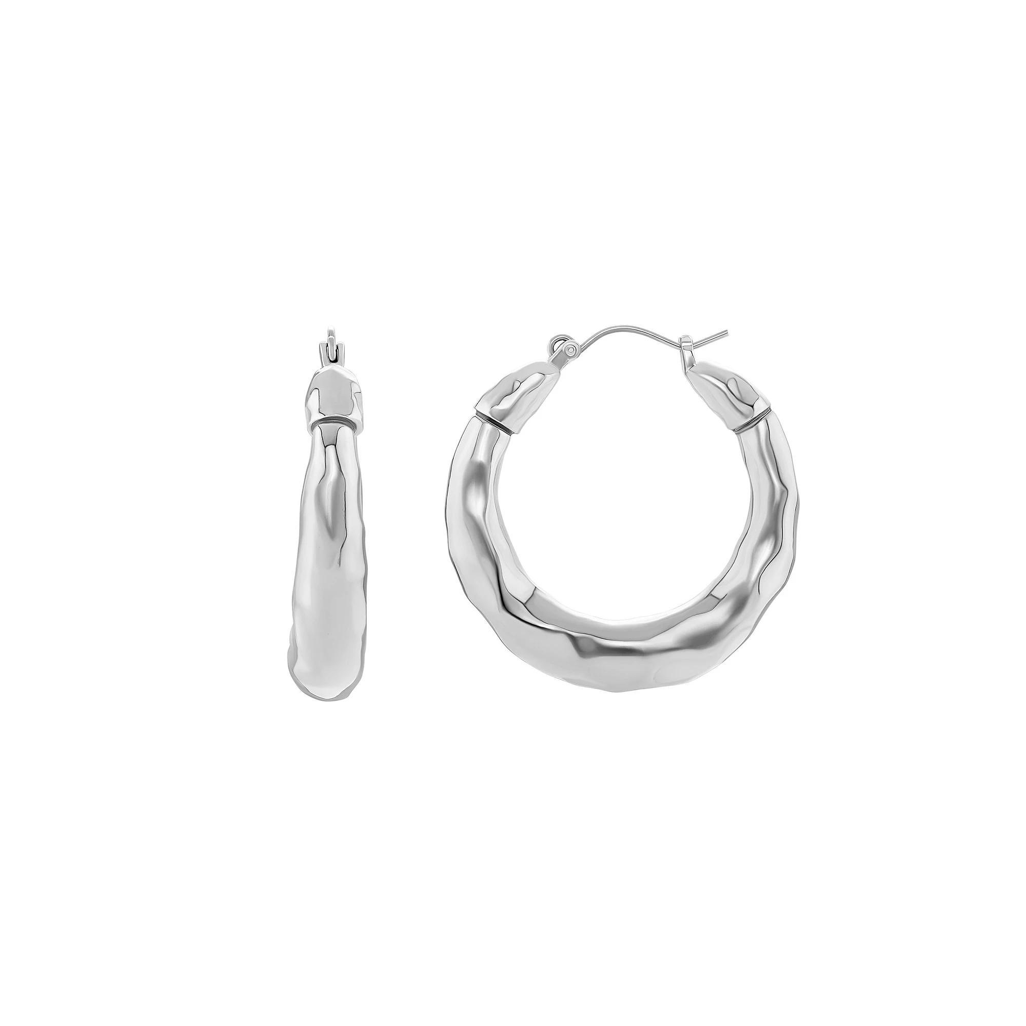 Emberly Silver Tone Hammered Graduated Hoop Earrings, Women's, Gray Product Image
