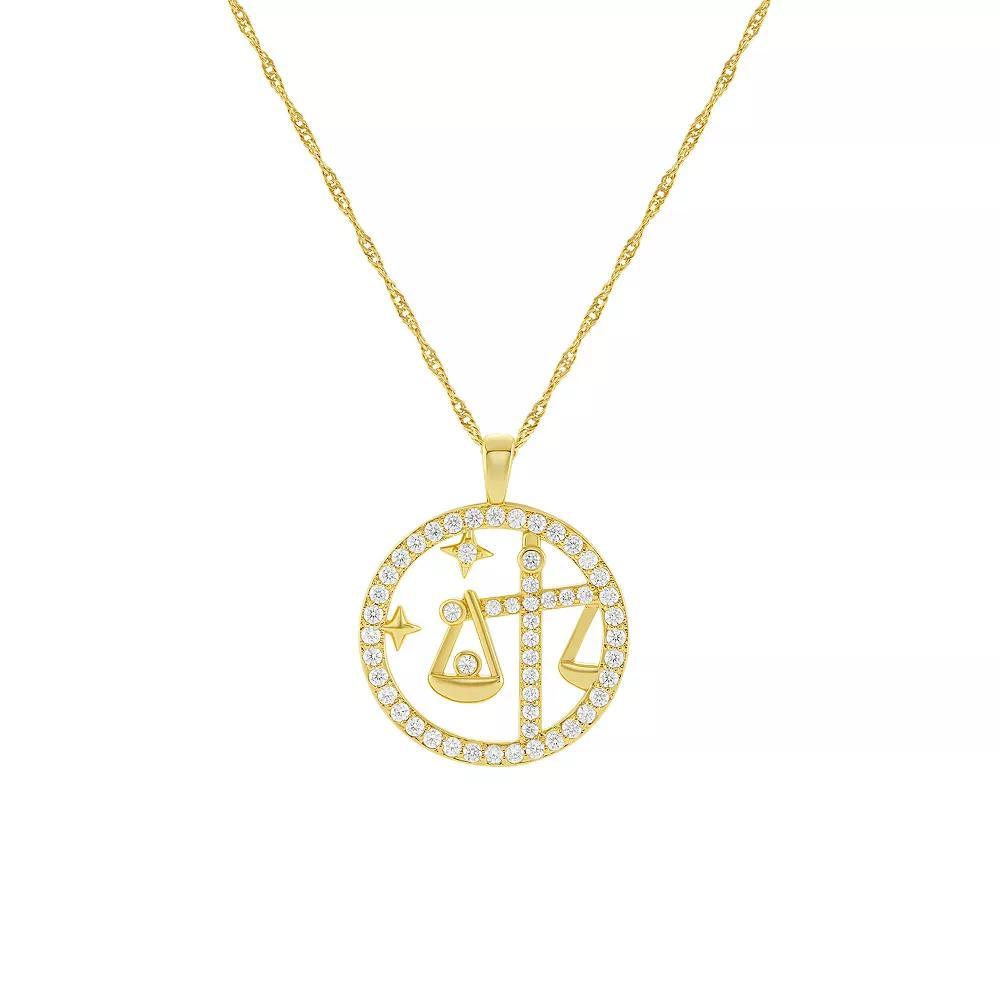 PRIMROSE 18k Gold Plated Cubic Zirconia Zodiac Coin Pendant Necklace, Women's, Size: 18", Libra Product Image