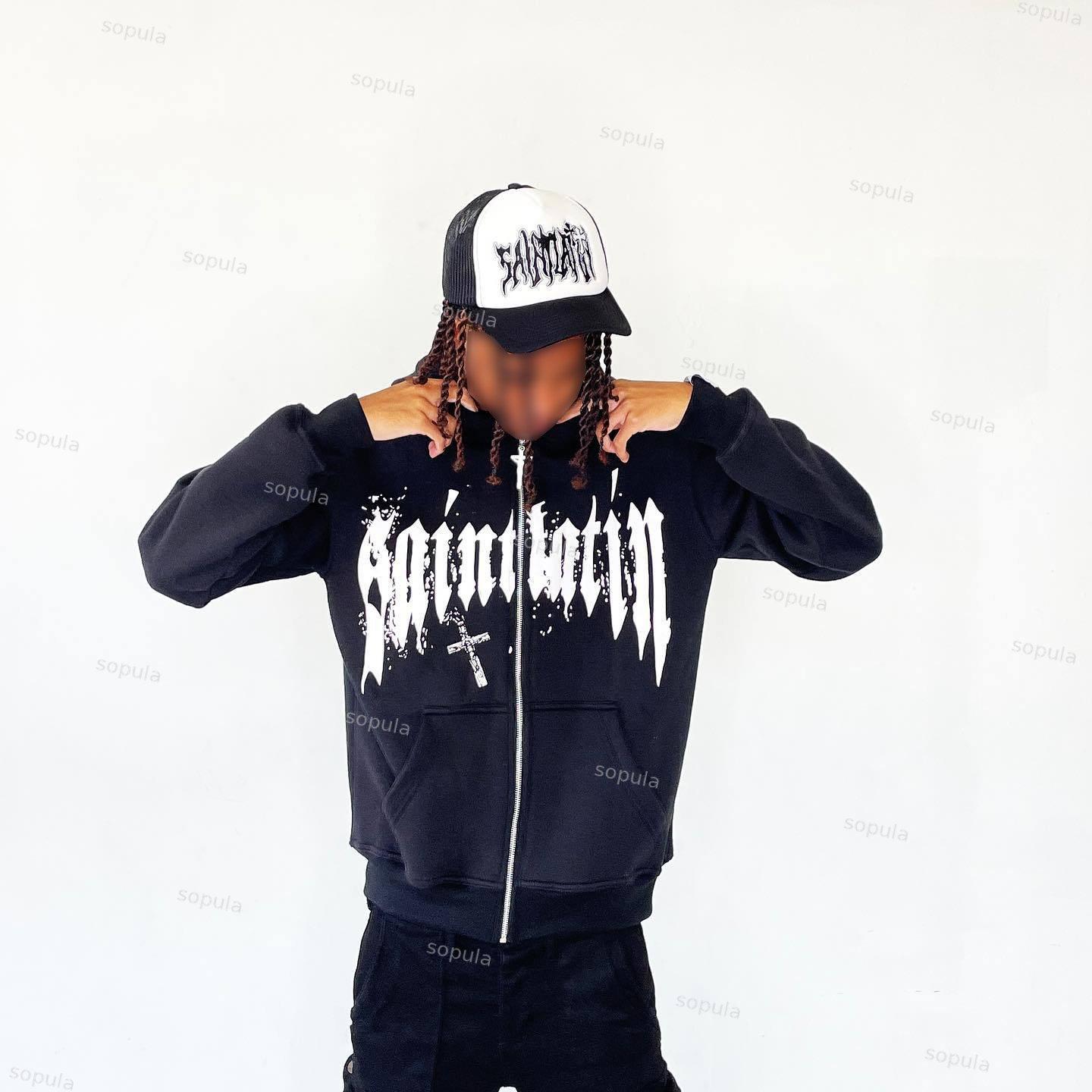 Y2k Trendy Cross Graphic Zip-Up Hoodie Product Image