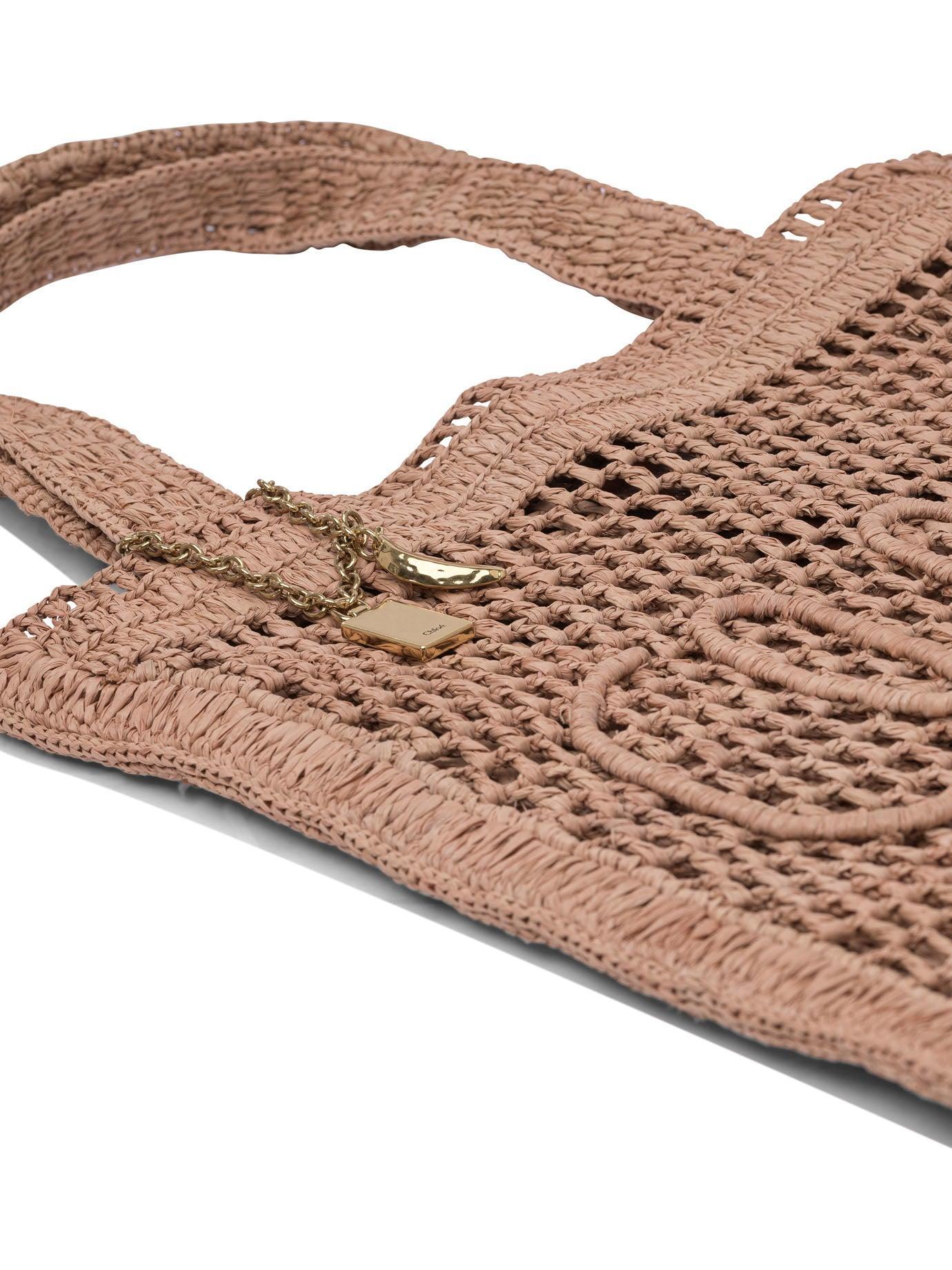 CHLOÉ Summer Banana Embellished Crocheted Embroidered Faux Raffia Tote In Beige Product Image