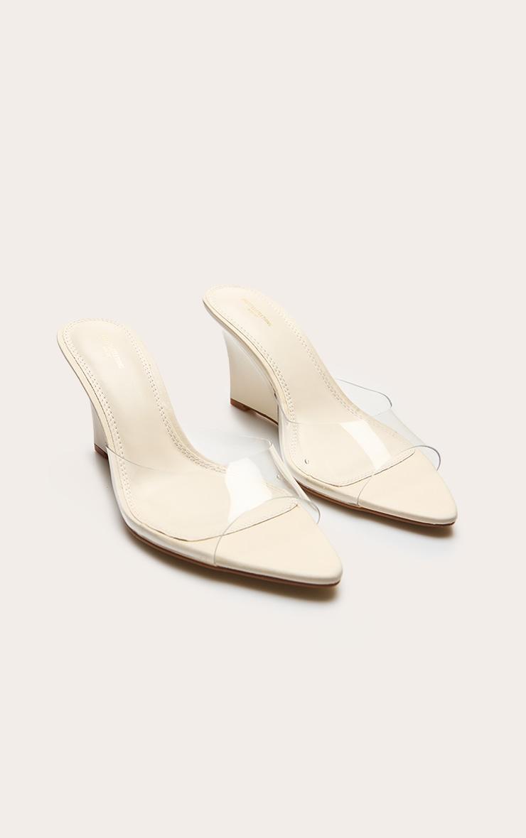 Ecru Wide Fit Pu Point Toe Perspex Strap Heeled Wedges Product Image