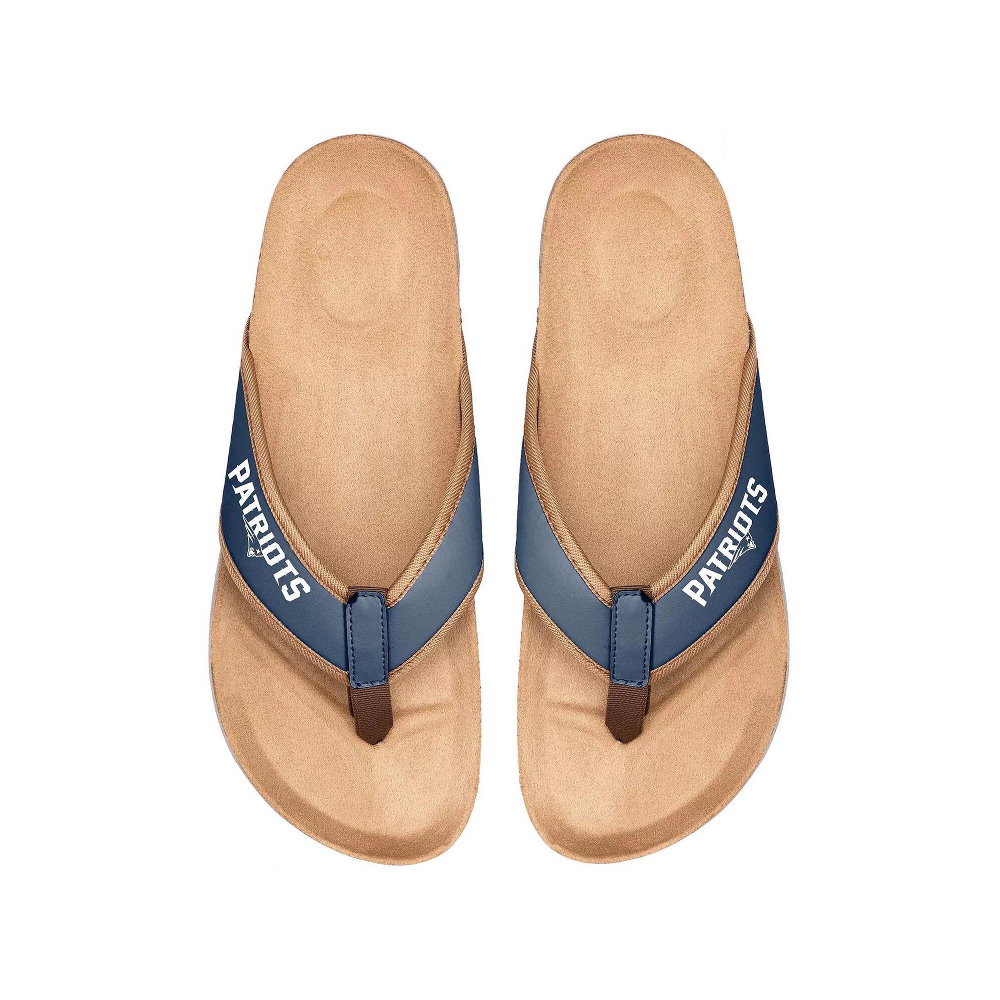 Mens FOCO New England Patriots Cork Flip Flops Blue Product Image