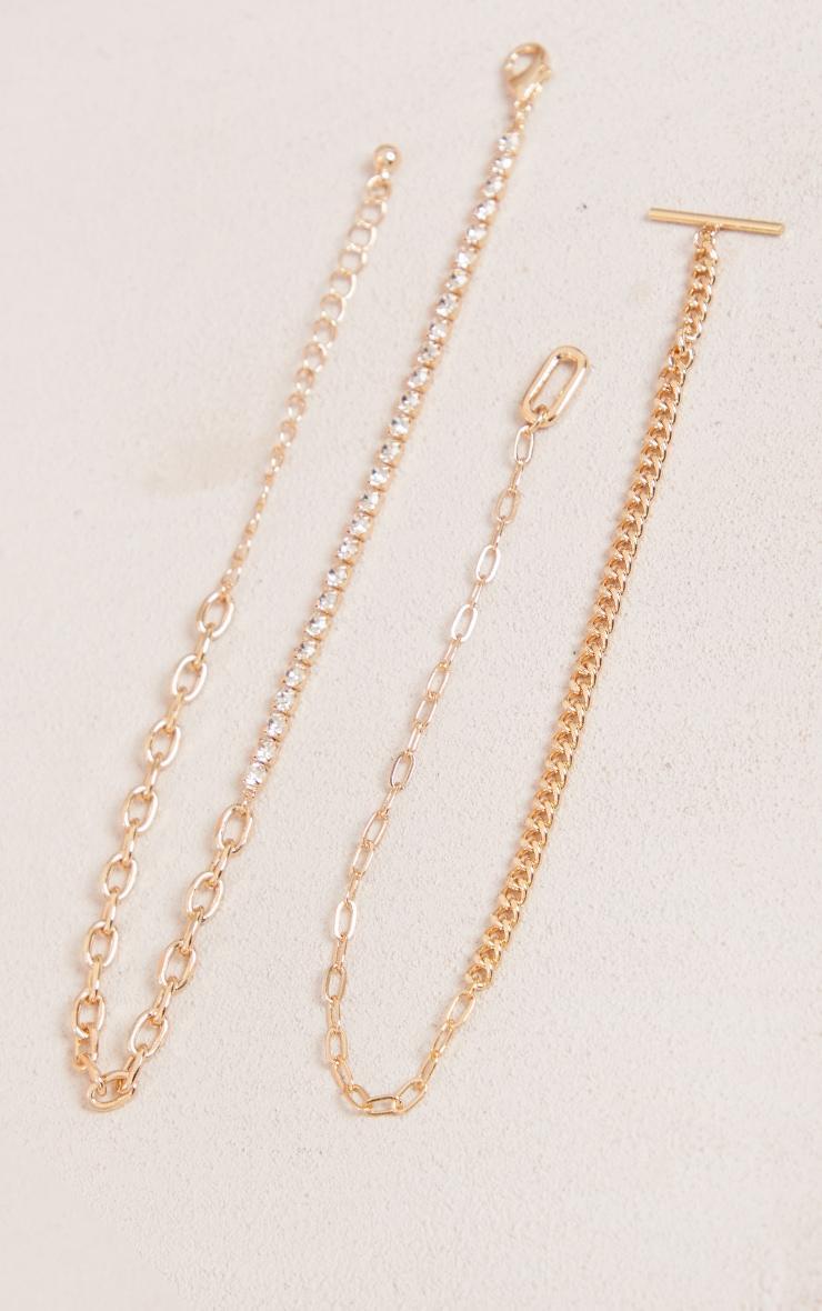 Gold T Bar Diamante 2 Pack Anklet Product Image