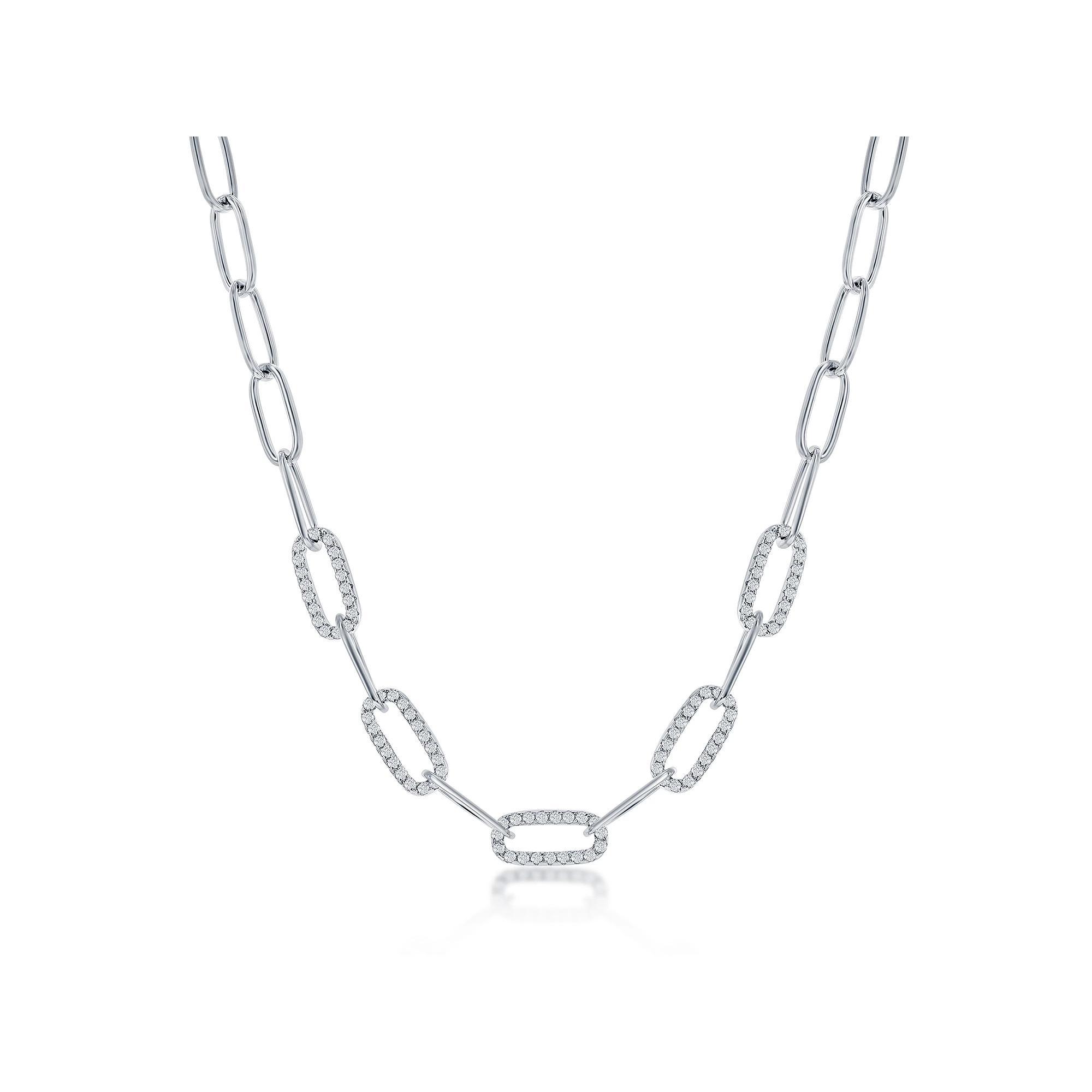 Argento Bella Sterling Silver Cubic Zirconia Bar Link & Paper Clip Chain Necklace, Women's, Size: 16-18" ADJ Product Image