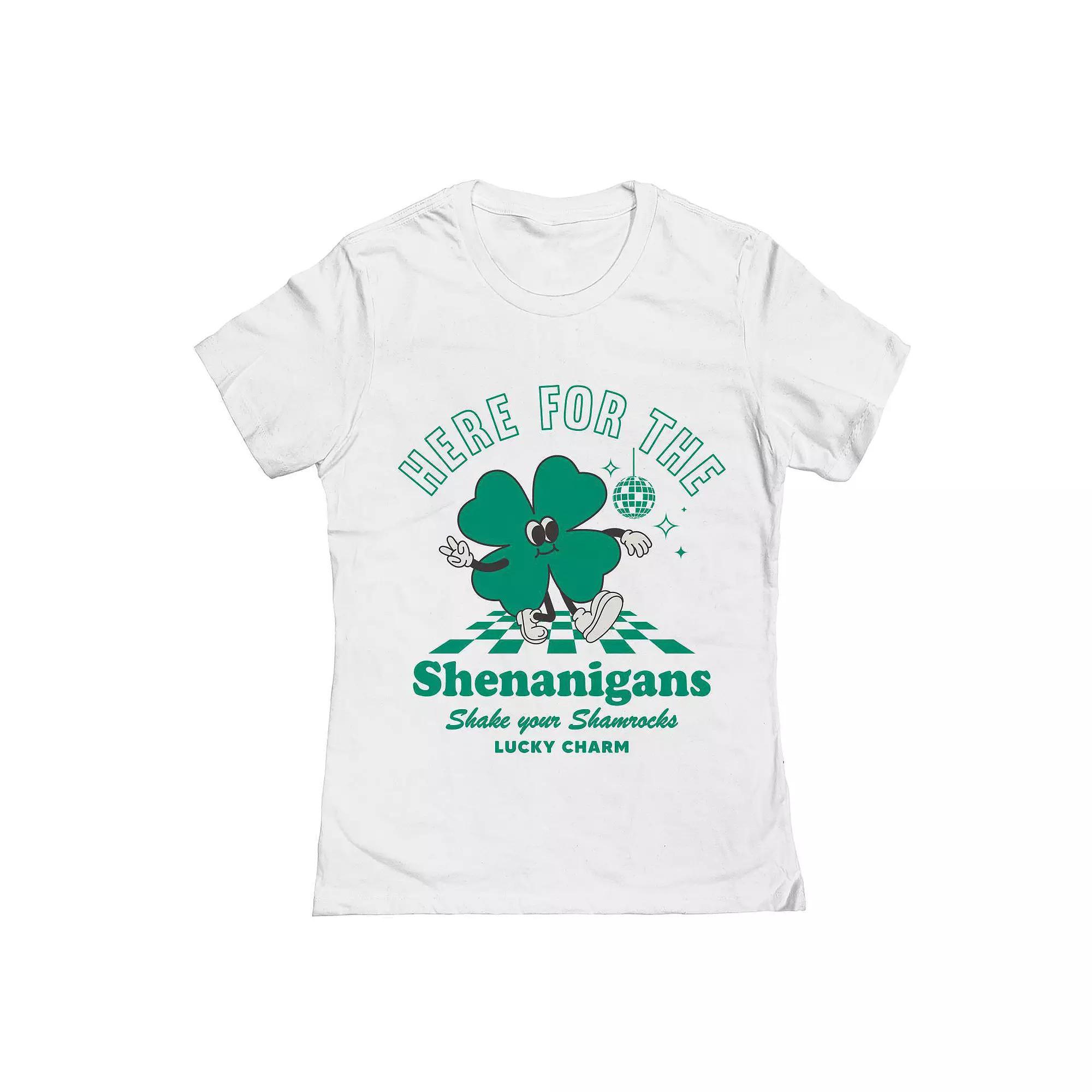 Junior's Here For The Shenanigans St. Patrick's Day Graphic Tee, Women's, Size: XL, White Product Image