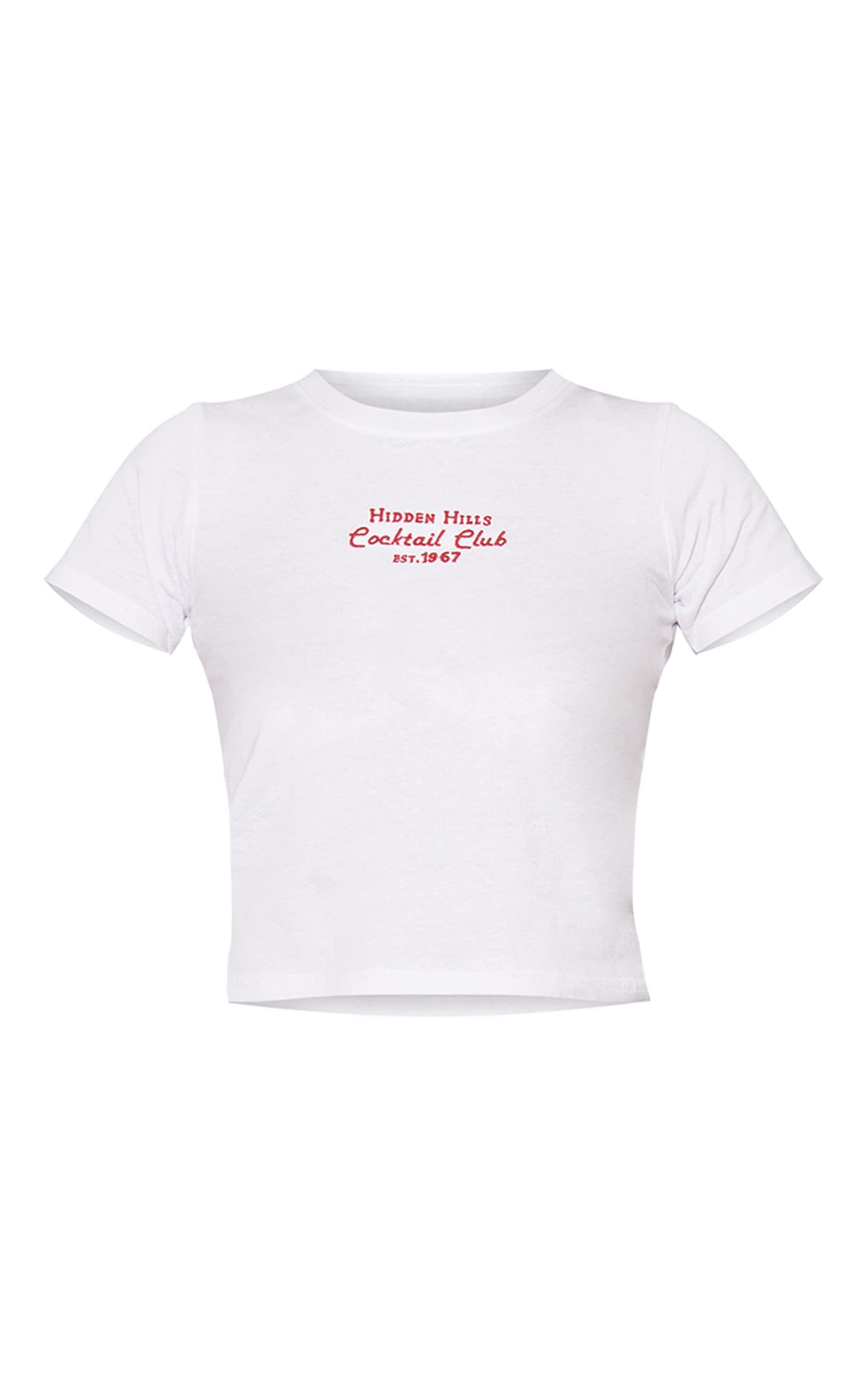 White Hidden Hills Embroidered Fitted T Shirt Product Image