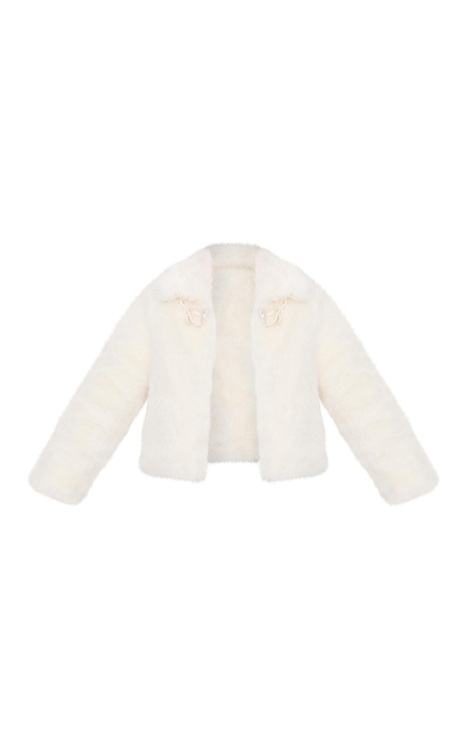 Ecru Plush Faux Fur Toggle Detail Jacket Product Image