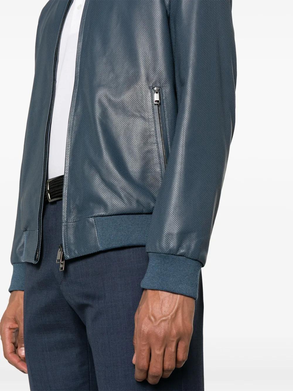 perforated leather bomber jacket Product Image