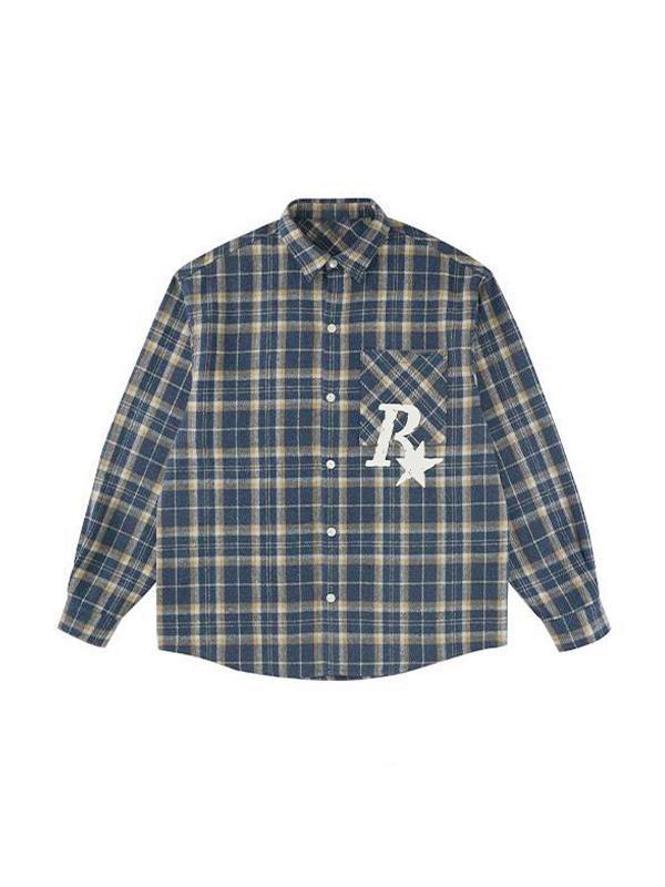 Men's Plaid Print Embellished Long Sleeve Blouse Product Image