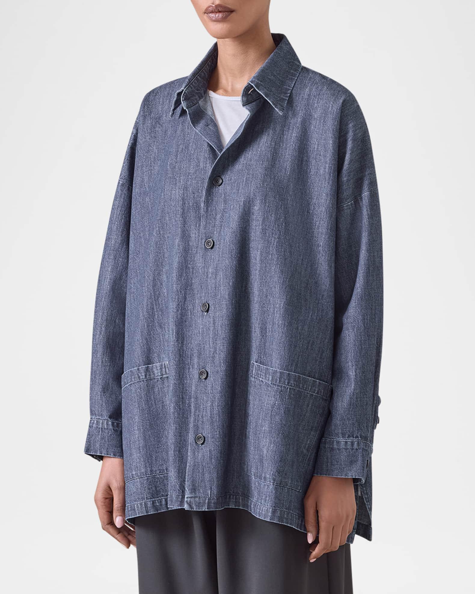 Denim Wide A-Line Shirt Jacket With Collar (Long Length) Product Image