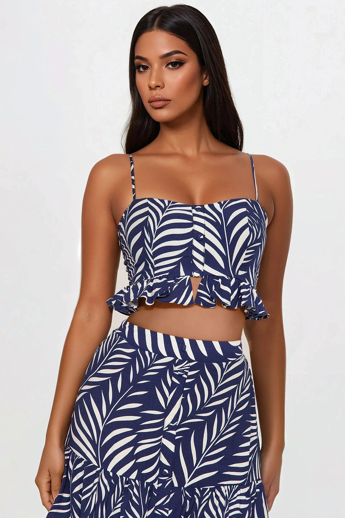 Samara Tiered Maxi Skirt Set - Navy/combo Product Image
