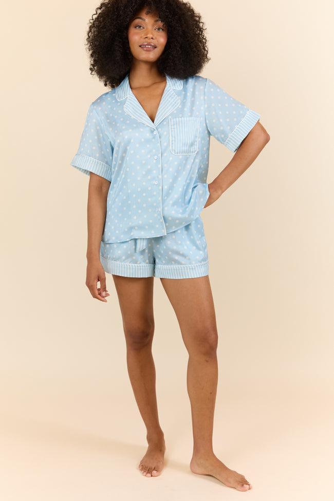 No Alarm Blue Polka Dot Satin Pajama Shorts SALE Product Image