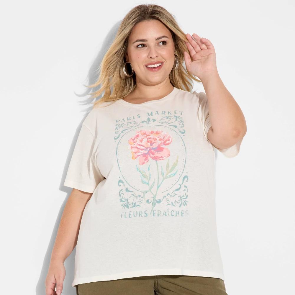 Women's Rococo Floral Short Sleeve Graphic T-Shirt - Cream Product Image