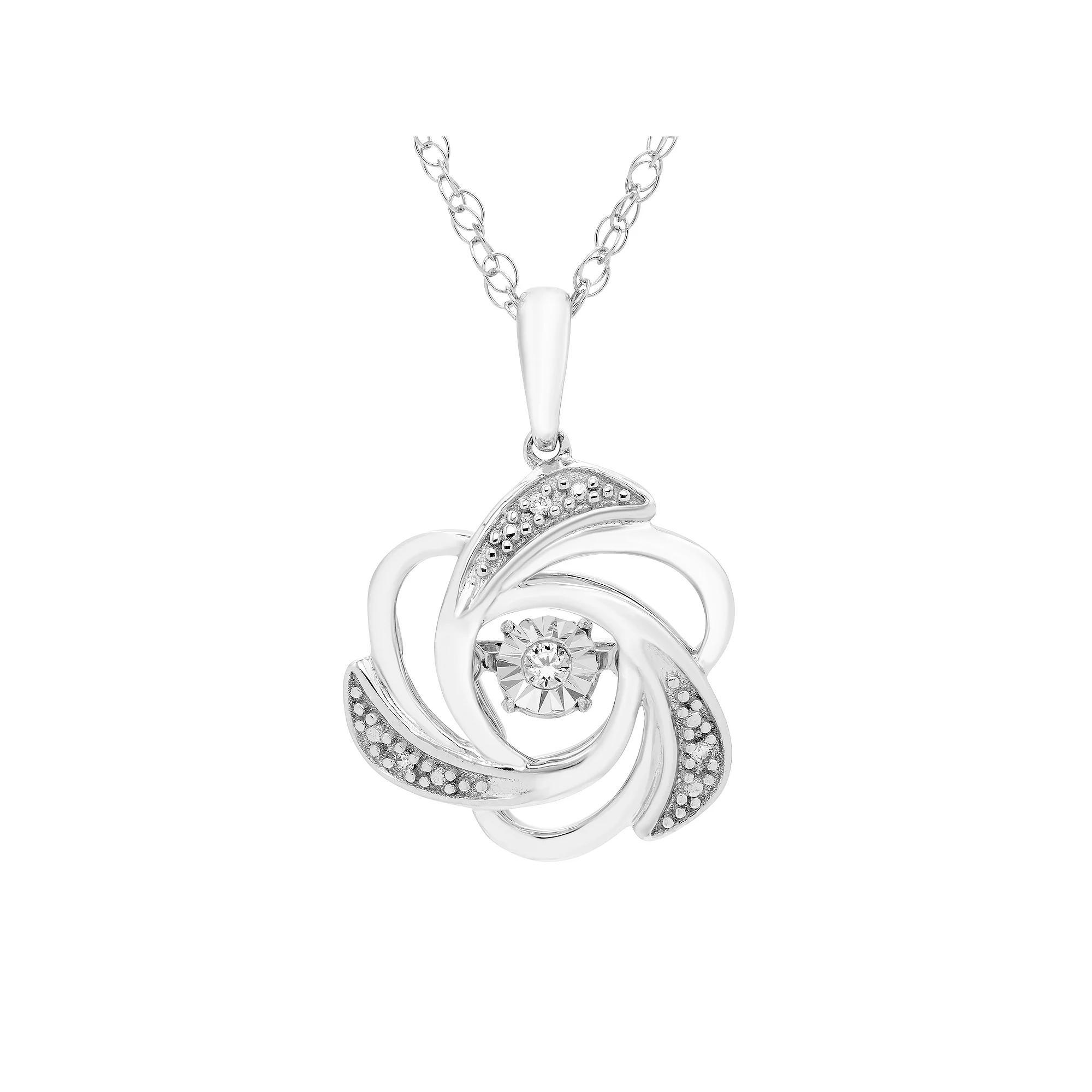 Boston Bay Diamonds Sterling Silver Diamond Accent Brilliance in Motion Floral Pendant, Women's, Size: 18" Product Image