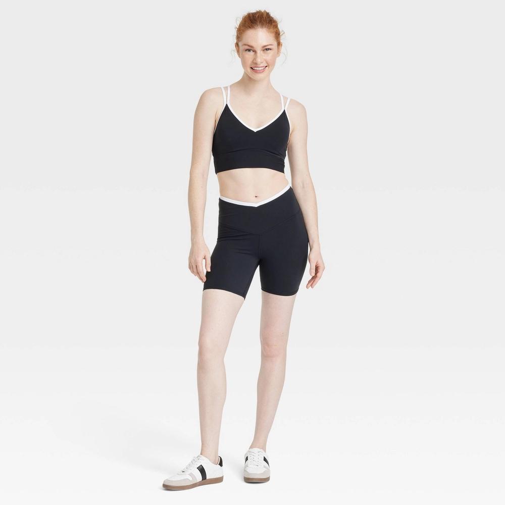 Womens V-Neck Strappy Sports Bra - JoyLab Black L Product Image