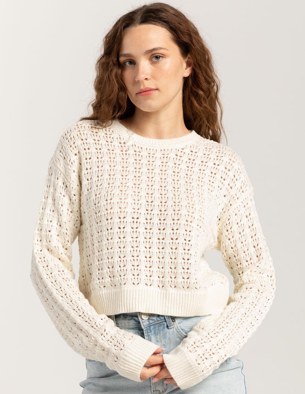 FULL TILT Open Weave Womens Sweater - CREAM Product Image