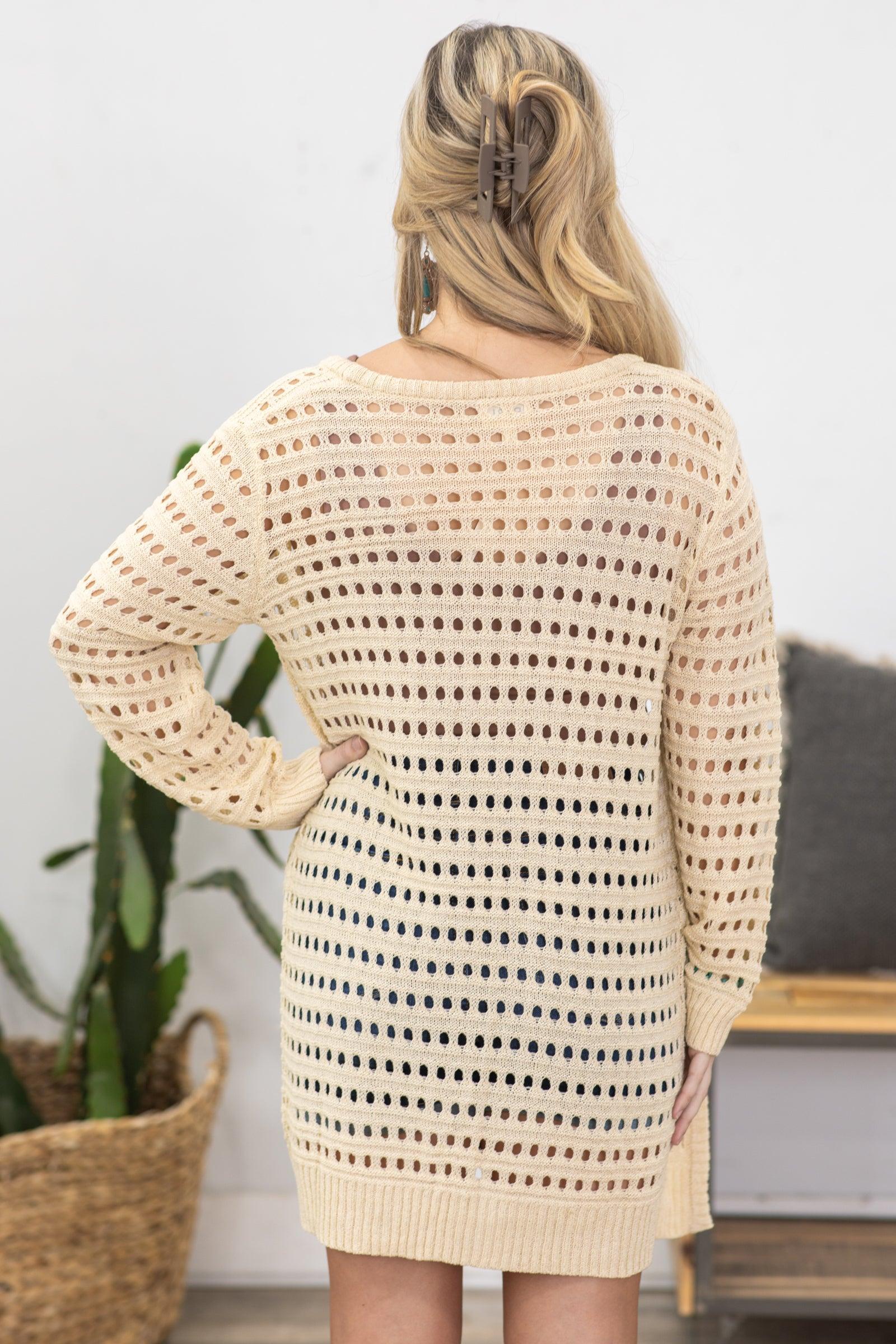Beige Crochet Mid Length Cardigan Product Image