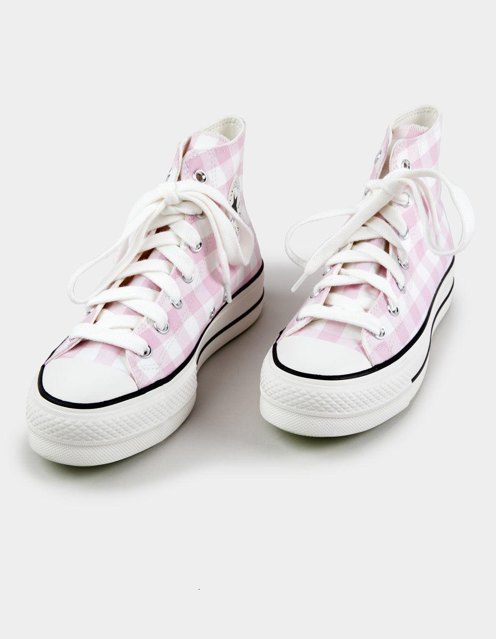 CONVERSE Chuck Taylor All Start Lift Gingham Womens High Top Platform Shoes - WHT/LT PNK Product Image