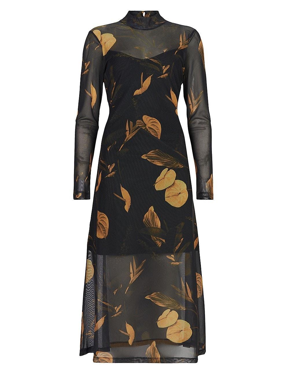AllSaints Hannah Aretha long sleeve mesh midi dress Product Image